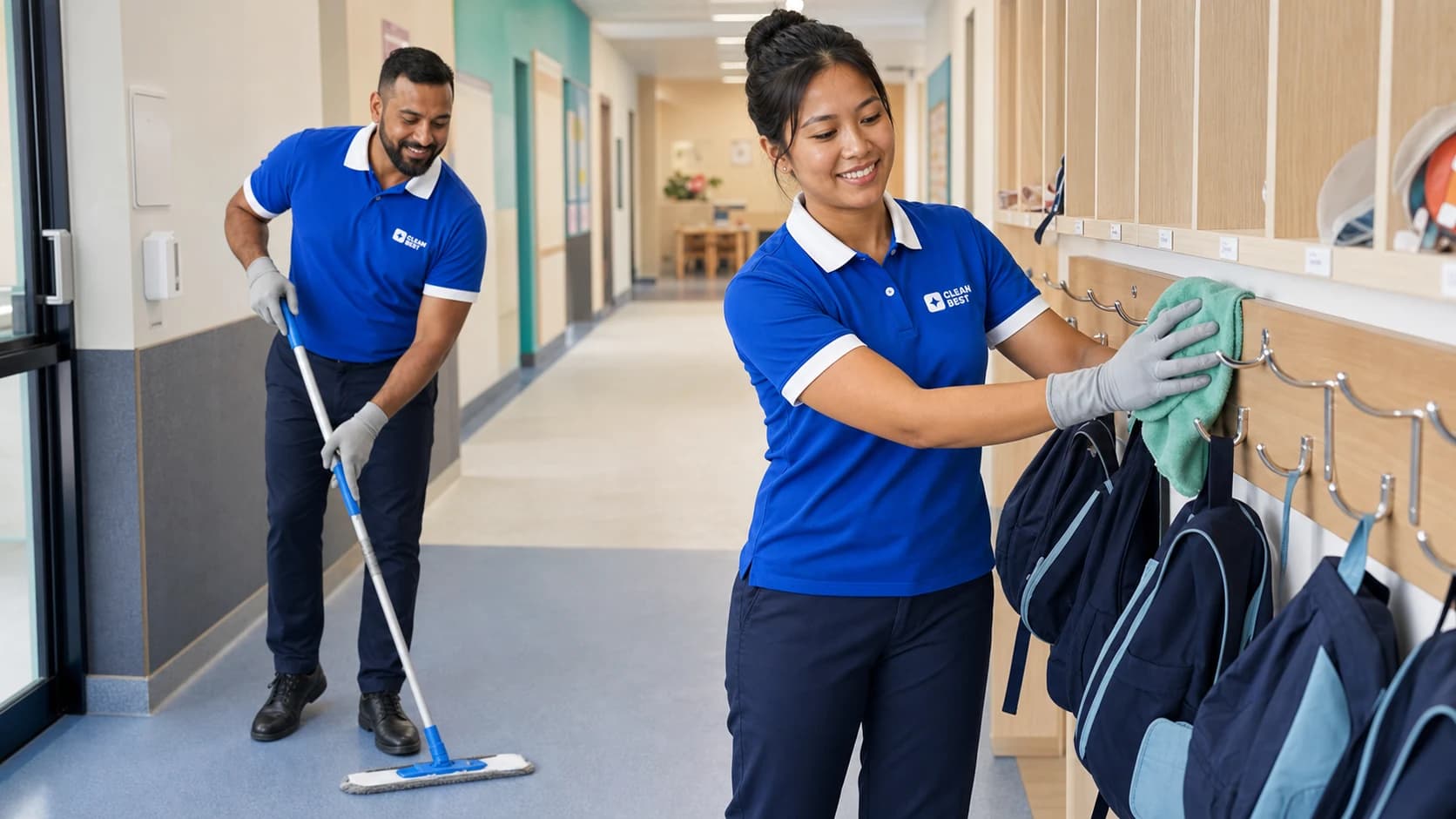 Clean Best cleaner mopping a classroom floor after hours during a school clean in Parramatta NSW