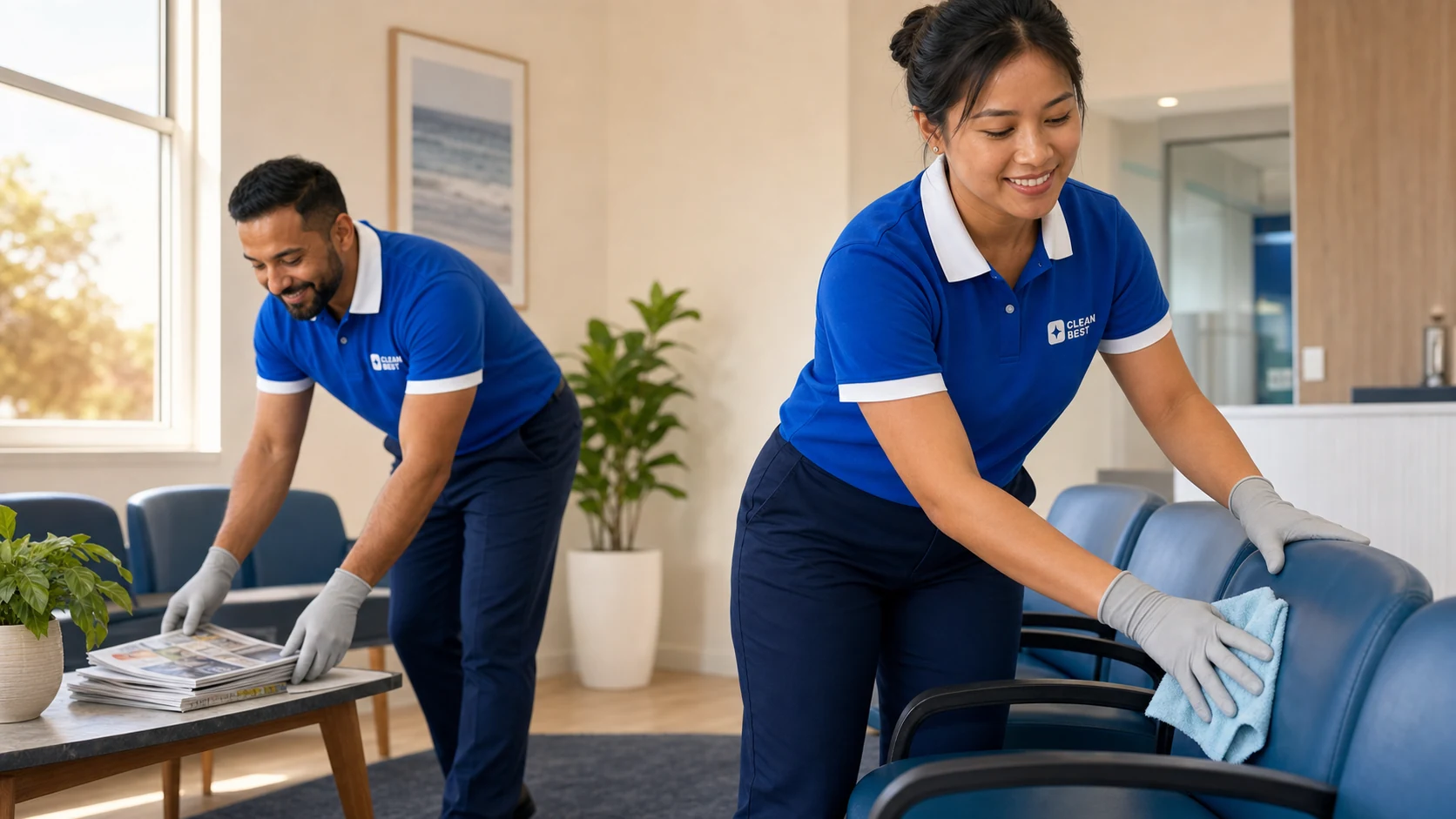 Clean Best cleaner disinfecting a consult room surface during a medical centre clean in Parramatta NSW