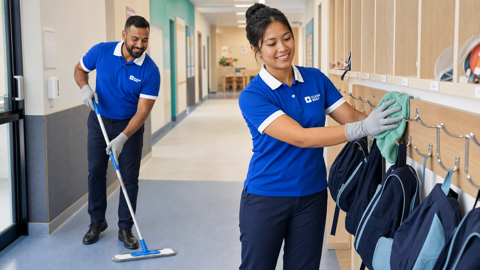 Clean Best cleaner mopping a classroom floor after hours during a school clean in Parramatta NSW